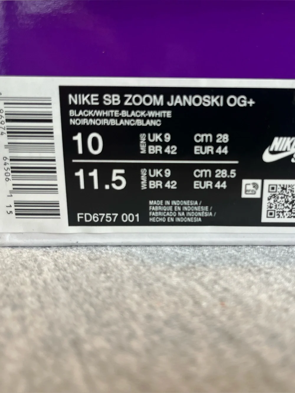 Nike SB Zoom Stefan Janoski OG+ Summit Black White Men’s Shoe Size 10 FD6757-001